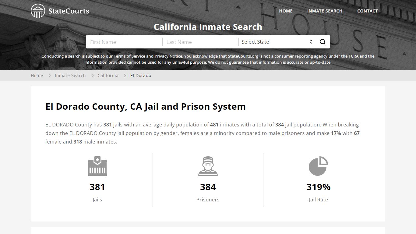 El Dorado County, CA Inmate Search - StateCourts